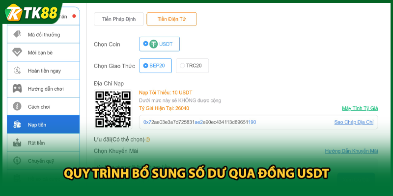 Quy trình bổ sung số dư qua đồng USDT